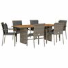 vidaXL Set comedor jard&iacute;n 7 pzas y cojines rat&aacute;n sint&eacute;tico gris