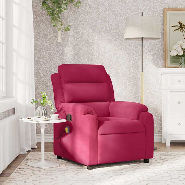 vidaXL Sill&oacute;n de masaje reclinable de terciopelo vino tinto