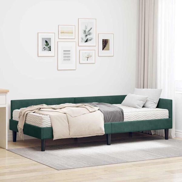 vidaXL Estructura de Cama Esquina con Colch&oacute;n 2 pcs Verde Terciopelo