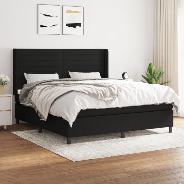 vidaXL Cama box spring con colch&oacute;n tela negro 180x200 cm