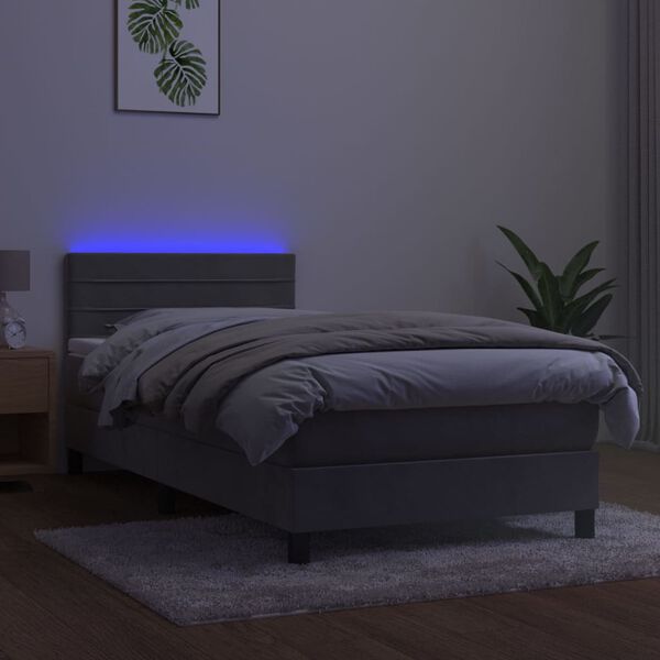 vidaXL Cama box spring colch&oacute;n y LED terciopelo gris claro 100x200 cm