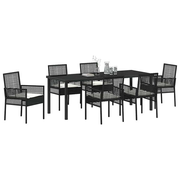vidaXL Conjunto de Comedor de Jard&iacute;n 7 pcs Negro rat&aacute;n sint&eacute;tico