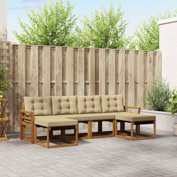 vidaXL Conjunto de sof&aacute;s de exterior con coj&iacute;n 6 pcs Natural y Beige