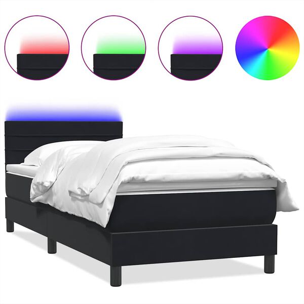 vidaXL Cama box spring con colch&oacute;n y LED cuero sint&eacute;tico negro 90x210 cm