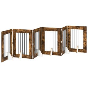 vidaXL Puerta para perros plegable con soportes 6 uds. Roble Ahumado