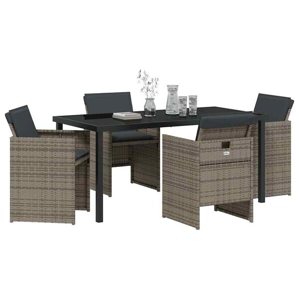 vidaXL Conjunto de Comedor de Jard&iacute;n 5 pcs Gris rat&aacute;n sint&eacute;tico