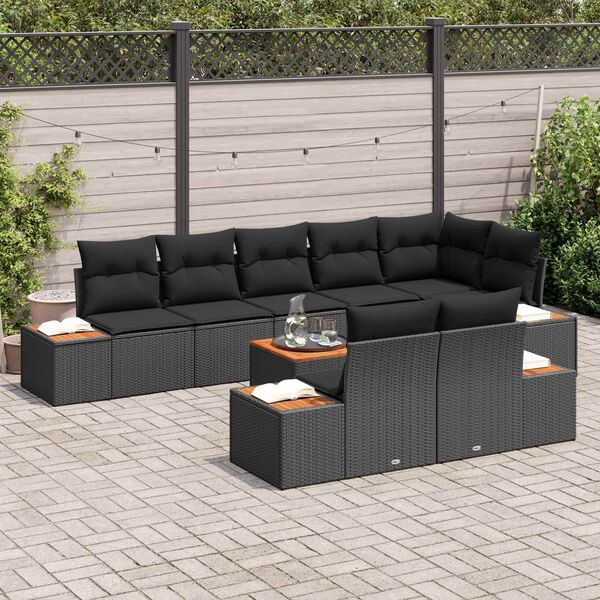 vidaXL Conjunto de sof&aacute;s de jard&iacute;n 8 pcs Negro Rat&aacute;n sint&eacute;tico