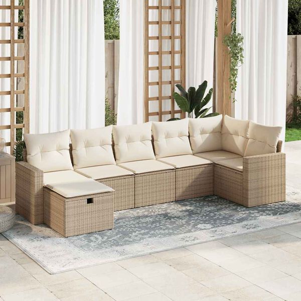 vidaXL Set sof&aacute;s de jard&iacute;n 7 piezas y cojines rat&aacute;n sint&eacute;tico beige