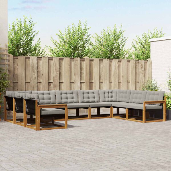 vidaXL Conjunto de sof&aacute;s de exterior 9 pcs Gris Natural y Claro