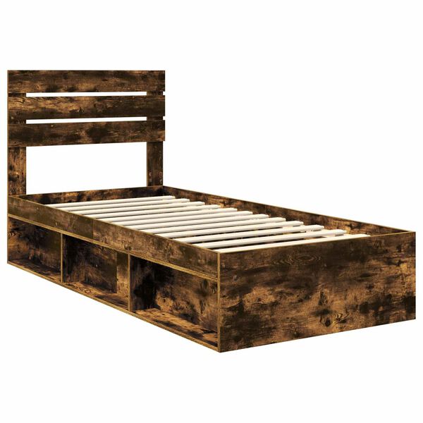 vidaXL Estructura de cama con cabecera Roble ahumado 75 x 190 cm