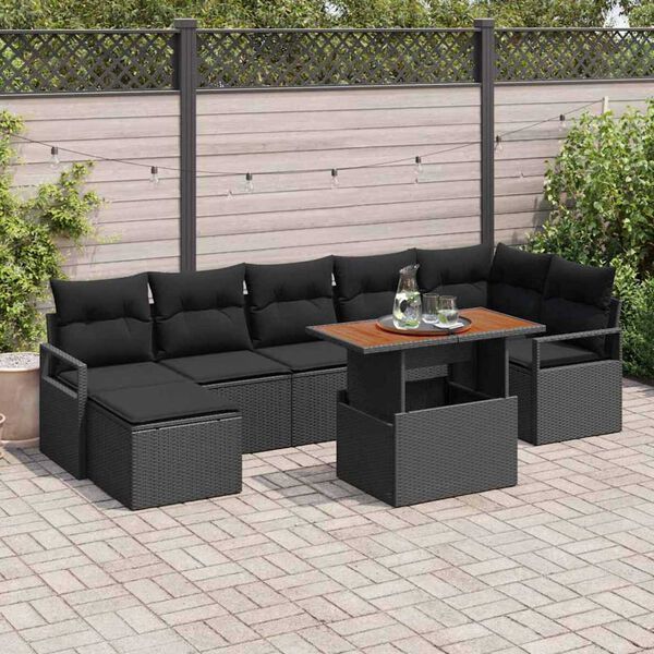 vidaXL Conjunto de sof&aacute; de jard&iacute;n 8 pcs Negro Polirat&aacute;n