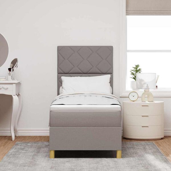 vidaXL Cama Box Spring LED con colch&oacute;n Taup&eacute; 80 x 200 cm tela