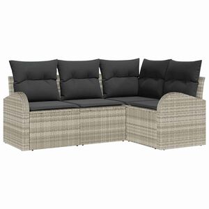 vidaXL Conjunto de sof&aacute; de jard&iacute;n 4 uds. Gris claro rat&aacute;n sint&eacute;tico
