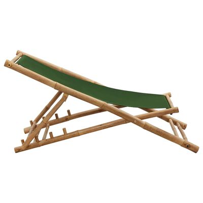 vidaXL Silla de playa de bambú y lona verde