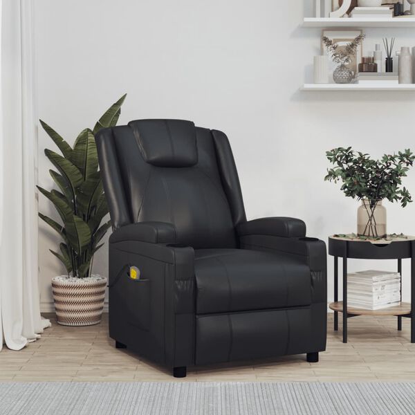 vidaXL Sillón de masaje de cuero sintético negro