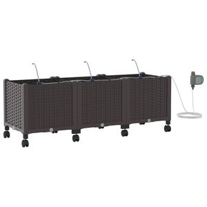 vidaXL Maceta de jard&iacute;n con riego y ruedas 3 uds. Marr&oacute;n PP