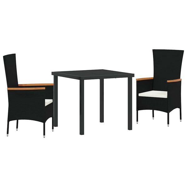 vidaXL Conjunto de Comedor de Jard&iacute;n con coj&iacute;n 3 pcs Negro