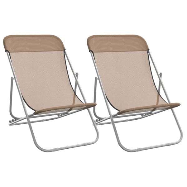 vidaXL Silla de playa plegable 2 uds acero recubierto textilene taupe