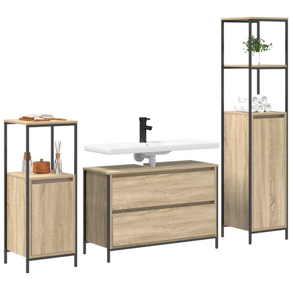 vidaXL Juego de muebles de ba&ntilde;o con caj&oacute;n 3 pcs Roble Sonoma