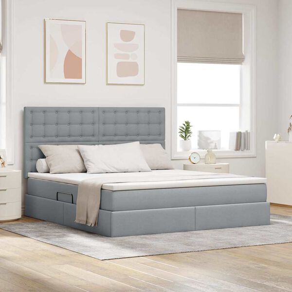 vidaXL Cama con almacenamiento y LED Gris Claro 180 x 200 cm Poli&eacute;ster