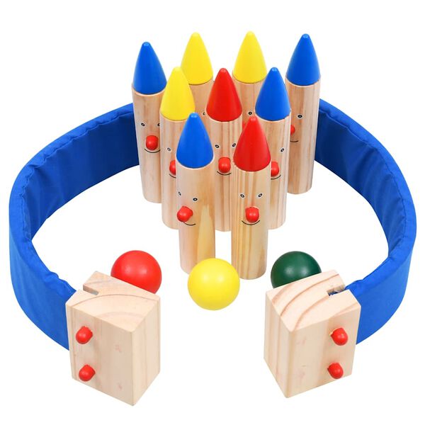 vidaXL Juego de bolos de madera de pino maciza multicolor