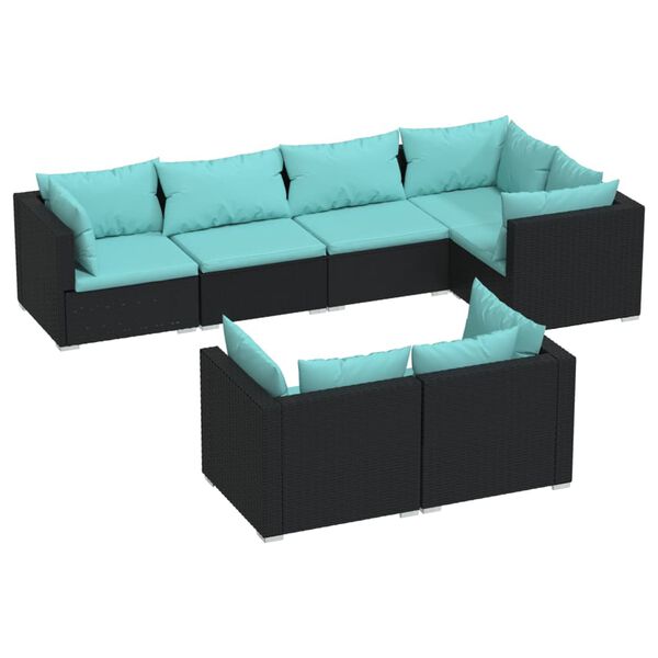 vidaXL Set de muebles de jardín y cojines 7 pzas ratán sintético negro