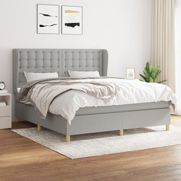 vidaXL Cama box spring con colch&oacute;n tela gris claro 180x200 cm