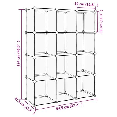 vidaXL Estantería de cubos con 12 compartimentos PP transparente