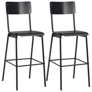 vidaXL Taburetes de cocina 2 uds madera contrachapada y acero negro