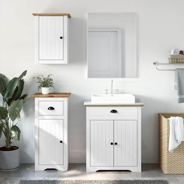 vidaXL Juego muebles baño BODO 3pzas madera maciza pino blanco marrón