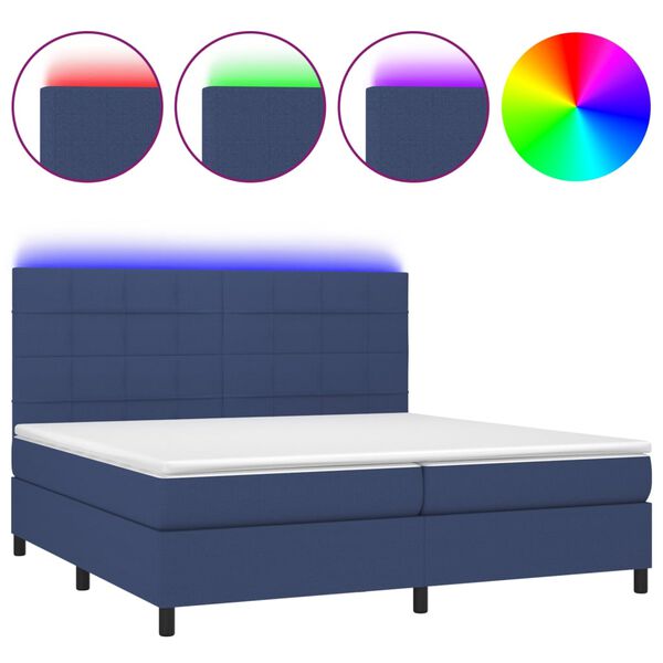 vidaXL Cama box spring colch&oacute;n y luces LED tela azul 200x200 cm
