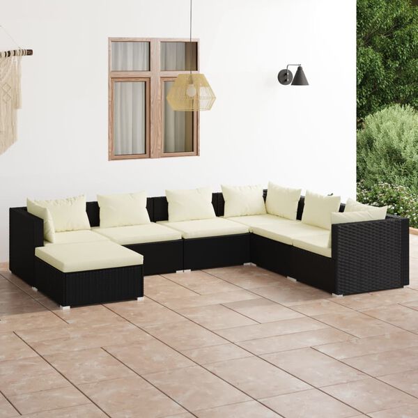 vidaXL Set de muebles de jard&iacute;n 7 pzas y cojines rat&aacute;n sint&eacute;tico negro