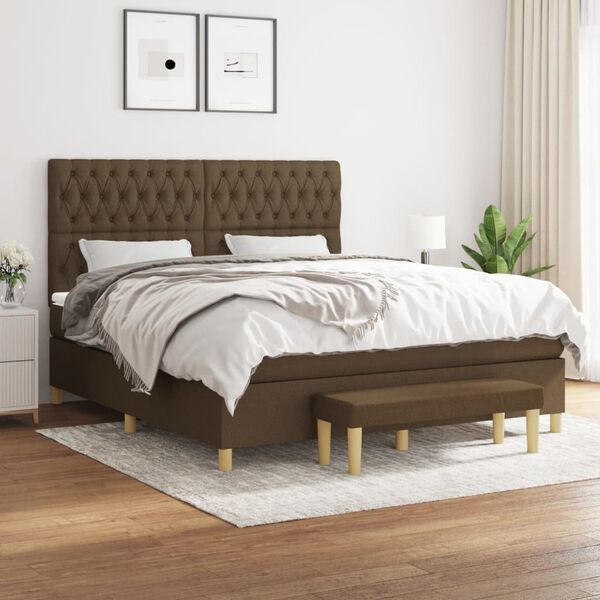 vidaXL Cama box spring con colch&oacute;n tela marr&oacute;n oscuro 180x200 cm