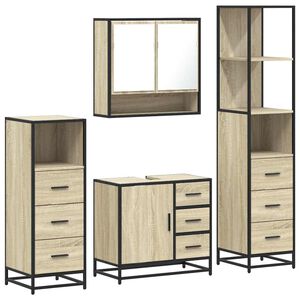 vidaXL Juego de muebles de ba&ntilde;o 4 pzas contrachapada roble sonoma