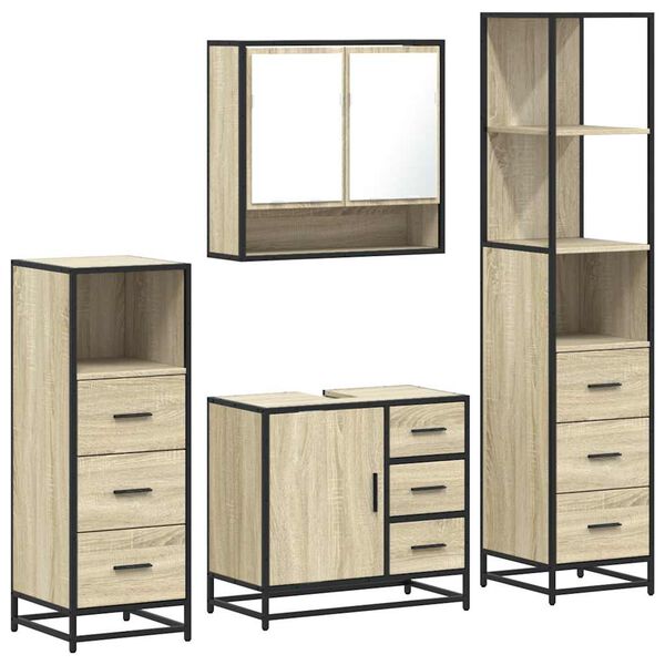 vidaXL Juego de muebles de baño 4 pzas contrachapada roble sonoma