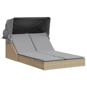 vidaXL Tumbona doble con capota y cojines rat&aacute;n sint&eacute;tico beige