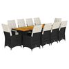 vidaXL Set de mesa y sillas de jard&iacute;n y cojines 11 pzas rat&aacute;n PE negro