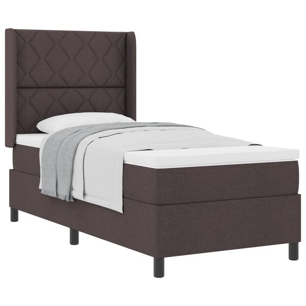 vidaXL Cama tipo Box Spring con colch&oacute;n Marr&oacute;n oscuro 90 x 200 cm tela