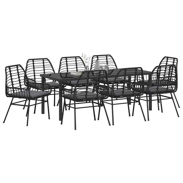 vidaXL Conjunto de Comedor de Jard&iacute;n 9 pcs Negro rat&aacute;n sint&eacute;tico
