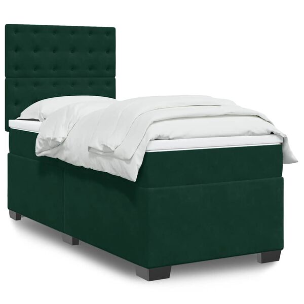 vidaXL Cama box spring con colch&oacute;n terciopelo verde oscuro 90x190 cm