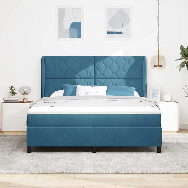 vidaXL Cama tipo Box Spring Azul Oscuro 200 x 180 cm Poli&eacute;ster