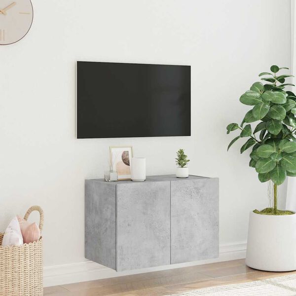 vidaXL Mueble de TV de pared con luces LED gris hormig&oacute;n 60x35x41 cm