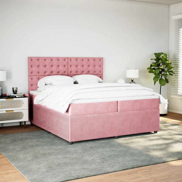 vidaXL Cama box spring con colch&oacute;n terciopelo rosa 200x200 cm