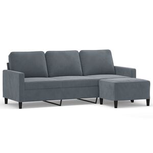 vidaXL Sof&aacute; de 3 plazas con taburete de terciopelo gris oscuro 180 cm