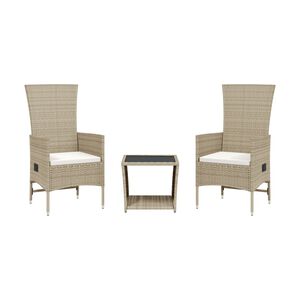 vidaXL Set comedor de jard&iacute;n 3 pzas con cojines rat&aacute;n sint&eacute;tico beige
