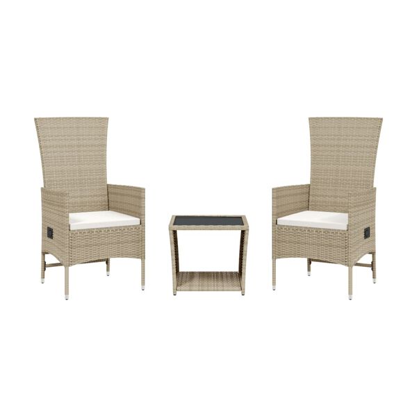 vidaXL Set comedor de jard&iacute;n 3 pzas con cojines rat&aacute;n sint&eacute;tico beige