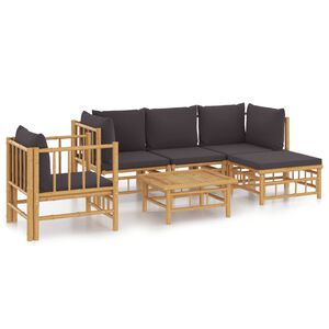 vidaXL Set de muebles de jard&iacute;n 6 piezas bamb&uacute; con cojines gris oscuro