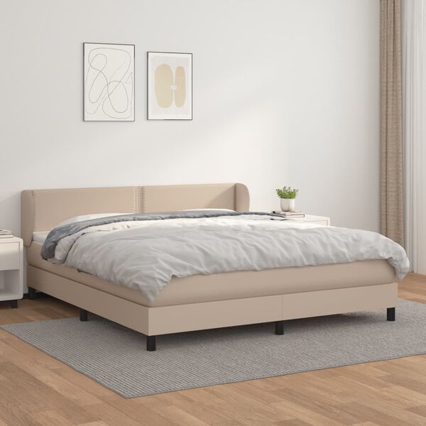 vidaXL Cama box spring con colch&oacute;n cuero sint&eacute;tico capuchino 160x200cm