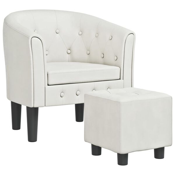 vidaXL Sill&oacute;n con taburete cuero sint&eacute;tico blanco