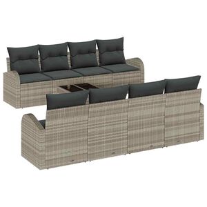 vidaXL Conjunto de sof&aacute; de jard&iacute;n 9 uds. Gris Claro rat&aacute;n sint&eacute;tico